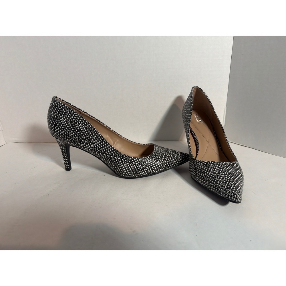 Alfani Step N Flex Womens Pointed Toe Pumps Black White Patterned Heels Size 8.5